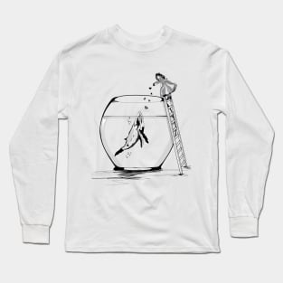 The girl feeding the whale in  fish tank Long Sleeve T-Shirt